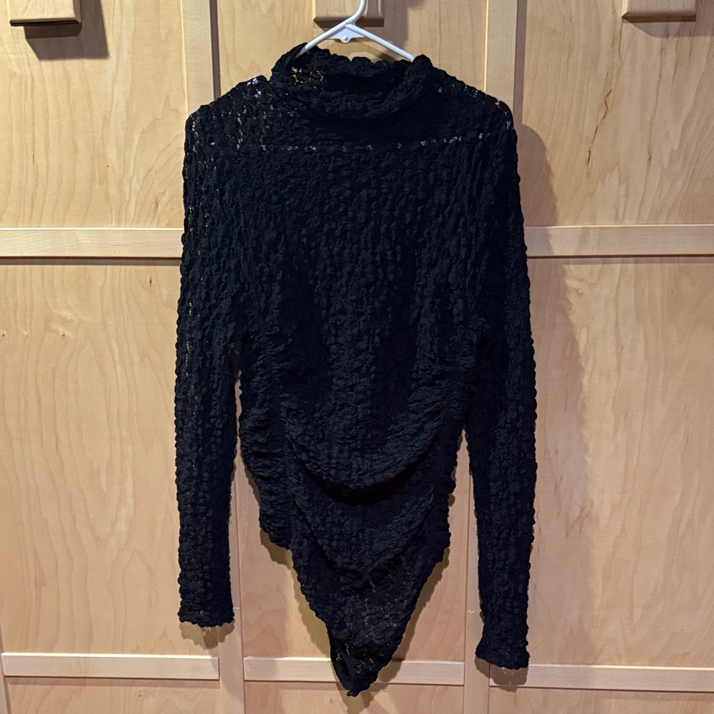 Free People Black lace-like Long Sleeve Bodysuit